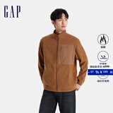 GAP男女装拼接多口袋立领摇粒绒外套休闲上衣680488 棕色 L (175/96A)亚洲尺码