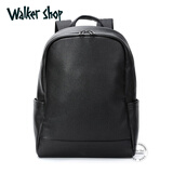 Walker Shop高档双肩包时尚头层牛皮商务电脑包大容量旅行背包 黑色 (29*13*40CM)