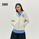 森马（Semir）外套女春季连帽字母刺绣宽松落肩夹克分割学院风上衣101125108002