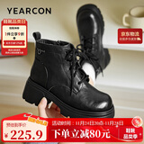 意尔康马丁靴女秋冬新款复古厚底增高加绒机车短靴 14738W黑色 38 
