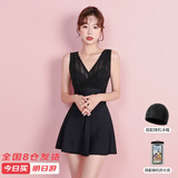 梵迪拉（F.DYRAA）泳衣女温泉遮肚显瘦连衣裙游泳衣速干透气游泳四件套11028黑色L