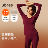 ubras钻石领柔暖肌底衣套装锁温秋衣秋裤保暖内衣女保暖裤丝绒红 倍暖S