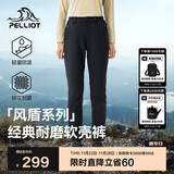 伯希和（Pelliot）【风盾】冲锋软壳裤女冬季保暖抓绒裤防风高弹长裤男125107018黑M