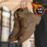 意尔康男靴时尚男英伦休闲皮靴复古高帮侧拉链马丁靴百搭工装短靴