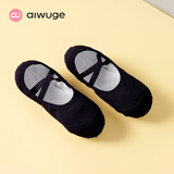 艾舞戈 儿童舞蹈鞋女童芭蕾舞鞋体操鞋现代舞练功鞋软底粉瑜伽猫爪鞋 黑色（免系带） 39