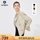 Navigare意大利小帆船短款直筒风衣女装春季简约通勤外套小个子双排扣大衣 燕麦咖 M