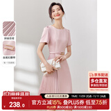 尚都比拉设计感拼接连衣裙夏季高级感气质百褶裙小个子中长裙子 粉陶色 S