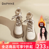 达芙妮秋冬真皮马丁靴女2025最新款厚底增高英伦风短靴加绒加厚雪地靴女 卡其色【超厚绒】 38