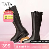 他她（TATA）厚底长筒靴女靴英伦加绒保暖骑士靴高筒靴秋冬新WXK02DG3 黑色（绒里） 35