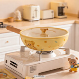 摩登主妇黄油小熊钛炒菜锅具家用电磁炉专用不粘平底锅 30cm 黄油小熊炒锅【含钛不粘/耐磨】