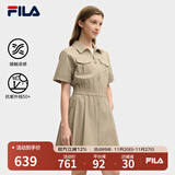 FILA 斐乐官方女装梭织工装连衣裙2025夏季新款时尚凉感防晒收腰裙子 荒草卡其-LK L 170/88A/L
