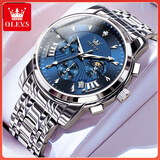 欧利时（OLEVS）瑞士认证品牌手表男多功能日历夜光防水石英表高档商务男士手表 OLEVS-2892-钢带本蓝