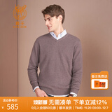 鹿王【全羊绒】羊绒衫男士V领简约商务纯山羊绒打底衫轻薄纯色毛衣 紫咖色（升级款） 2XL 185/100A