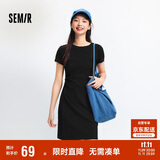 森马（Semir）连衣裙女圆领收腰弹力针织裙2025夏刺绣休闲短裙辣妹109325114001