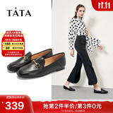 他她（TATA）方头乐福鞋女休闲平底一脚蹬小皮鞋女单鞋春秋款FLC22AM4 黑色 34