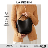 拉菲斯汀门票福桶包2025新款真皮单肩斜挎包女小众手提水桶包 621896 骑士黑【头层牛皮大号】