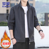 罗蒙（ROMON）外套男冬季休闲抓绒衣潮摇粒绒夹克男士上衣男装 深灰色加绒 L
