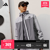 adidas拒水梭织连帽夹克外套男女秋季阿迪达斯官方轻运动 灰色/灰石绿   XL