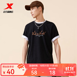 特步运动t恤衫男短袖夏季跑步训练服透气绵t半袖情侣运动上衣 正黑色 S