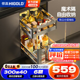 悍高（HIGOLD）拉篮304不锈钢厨房橱柜双层调味篮带阻尼导轨 400柜2层-L系列调味篮【京仓发】