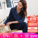 金三塔真丝睡衣女100%桑蚕丝外穿丝滑亲肤两件套睡裤居家服礼物 19姆米藏青色 M