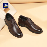 海澜之家HLA皮鞋男士商务秋冬正装德比鞋HAAPXM4EBH221 棕色增高加绒43