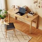 贵嘉缘 实木书桌学习桌办公桌工作台轻奢电脑桌台式学生写字桌书房家具 原木色【单桌+牛角椅】 长宽高：120*60*75cm【双抽屉】