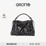 个乐翻领包真皮大容量通勤小众机车风手提单肩斜挎包通勤礼物 暗夜银 S