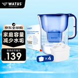 WATUS滤水壶净水器德国原装滤芯家用过滤水壶净化器适配碧蓝德滤芯大容量3.8L 海洋蓝1壶4芯
