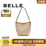 百丽包包女包秋新商场同款质感通勤单肩斜挎水桶包X7057CX4 杏色 F