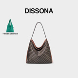 DISSONA迪桑娜女包幸运锦囊hobo包老花包单肩手提包情侣通勤包中性腋下包 棕色-小号（肩带不可调节）