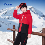 乔丹男女同款风衣儿童新年春节款夹克加绒长袖连帽外套 活力红150