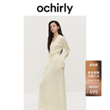 欧时力OCHIRLY 羊毛软糯优雅毛针织连衣裙V领秋冬季新品通勤简约 米白 M