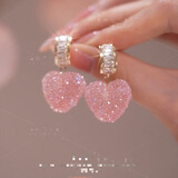 赢夫人（Mrs win）抖音同款冰糖桃心可爱糖果色心形水晶仿锆石耳环S925银针粉色爱心 浅粉桃心(银针)