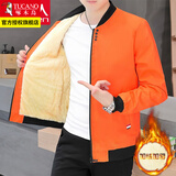啄木鸟外套男秋冬季潮流宽松休闲男士夹克加绒加厚棒球棉服秋冬男装衣服 四粒扣橘色 2XL 建议125-145斤