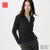 优衣库女装HEATTECH弹力摇粒绒半拉链套头衫/打底衫479693 09 黑色 M /160/84A