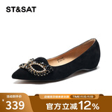星期六（St&Sat）女鞋春季绒面羊皮优雅饰扣时尚浅口平底单鞋 10黑色 37