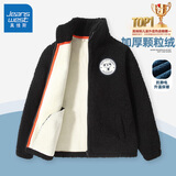 真维斯儿童外套加绒加厚秋冬款男童女童冬季毛绒保暖开衫中大童上衣童装 黑 165