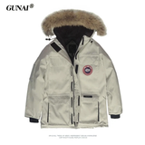 古耐先生Mr.gnight 羽绒服男休闲中长款毛领连帽保暖大衣工装羽绒情侣外套 米白 XL