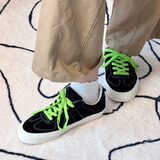 极路客2025新款鞋子情侣美式板鞋复古德训鞋耐磨减震运动男鞋专业滑板鞋 黑白色-粉绿鞋带 43