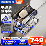 悍高（HIGOLD） 厨房橱柜拉篮碗架抽屉式碗篮加厚304不锈钢底板调味篮双层碗碟篮 900柜体2层-L3.0系列蜂窝纹套装