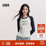 森马（Semir）长袖T恤女拼色插肩袖小狗套头衫盐系潮冬季抓毛衣服101724101010
