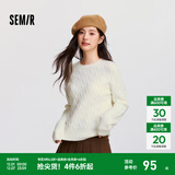 森马（Semir）森柔毛衫|毛衣女圆领纯色打底衫简约休闲冬季温柔系绞花百搭 奶白10501 XL