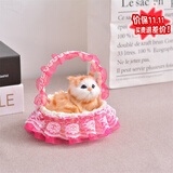 亦趣会叫仿真提篮猫咪毛绒玩具篮子猫玩偶花篮猫女孩儿童生日礼物 提篮玫红色蕾丝橘猫带叫声