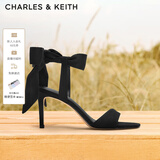CHARLES&KEITH一字带缎面蝴蝶结绑带高跟凉鞋子女鞋生日礼物CK1-61720177 BLACK TEXTURED黑色纹理 38