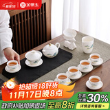 金镶玉功夫茶具整套装陶白瓷家用泡茶盖碗高端送人礼盒 羊脂玉金亭山水