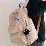 双星书包初中女背包大容量高中大学生双肩包校园简约百搭耐磨防泼水 卡其色（带黑球挂件）