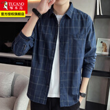 啄木鸟格子衬衫男士装2025春秋季最新款外套休闲长袖冬加绒衬衣外穿衣服 2107藏青格 XL