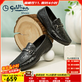 金利来（Goldlion）豆豆鞋男鞋秋季商务休闲鞋套脚男士皮鞋时尚鸵鸟纹乐福鞋皮鞋男 黑色（偏大一码） 43