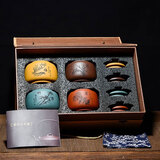 尊壶 茶叶罐大号紫砂茶叶罐普洱醒茶叶罐紫砂茶罐茶叶盒茶具礼盒套装 小号梅兰竹菊套装